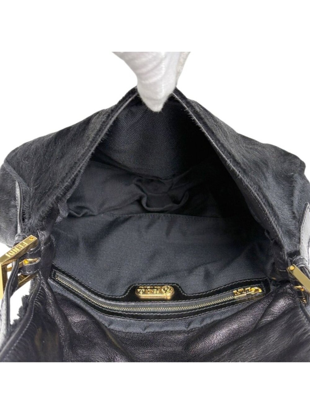 Fendi Zucca Logo Shoulder Bag Mamma Baguette Calf Hair Black - Picture 12 of 12